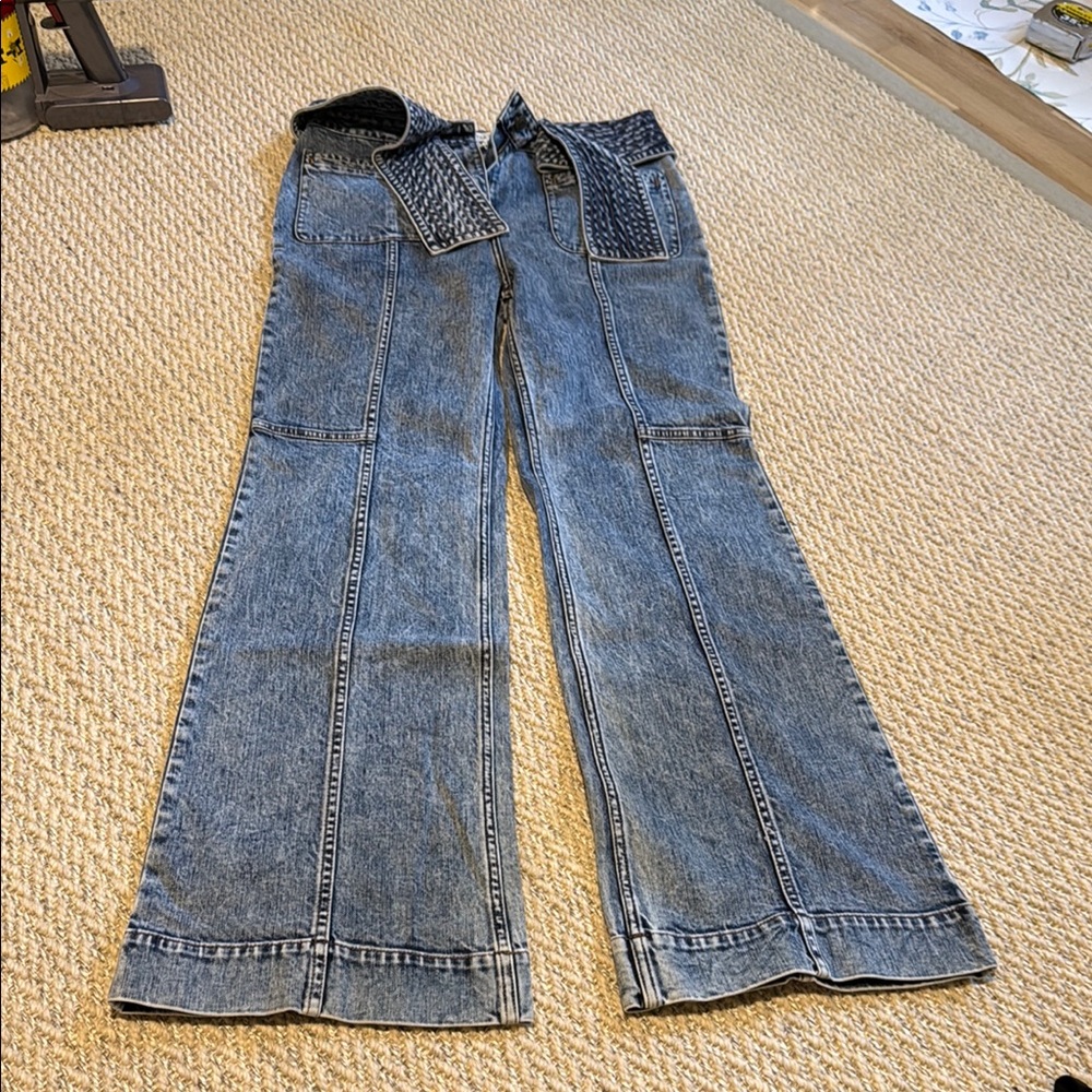 Ulla Johnson Washed Blue Wide-Leg Flare Jeans